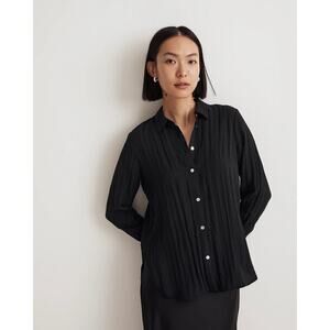 NWT Madewell Crinkled Button-Up Shirt In Black Size XXS
